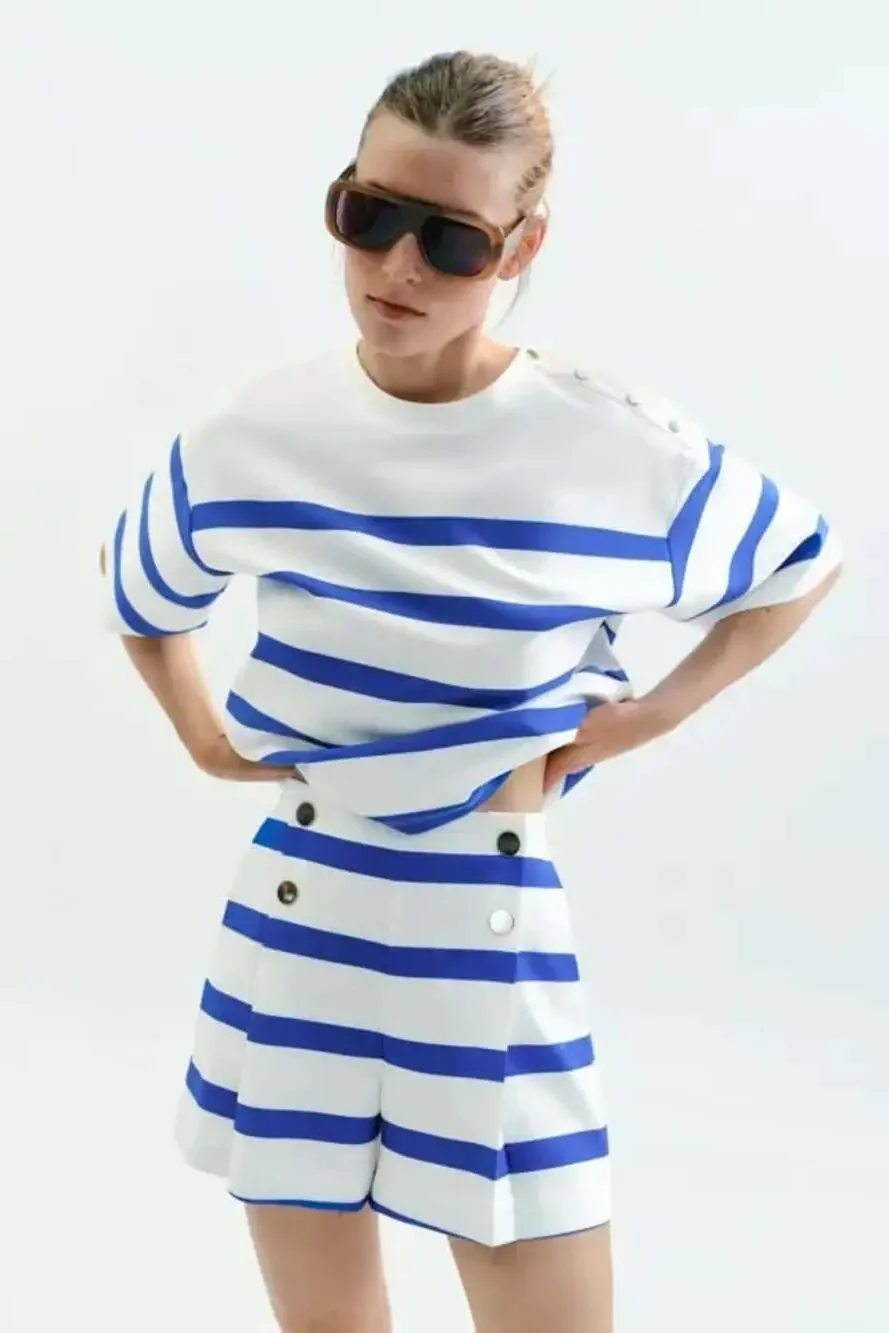 Zara 2pc Pleated Striped Top  s & Shorts Size xs NWT Womens